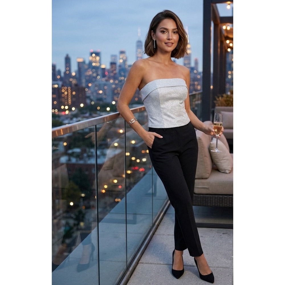 SLA The Label White Aries Top Lurex Metallic Strapless Corset Crop Top SLA2562L